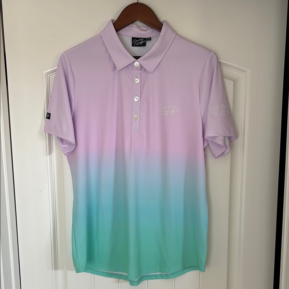 Sunday Swagger Pink Green Gradient Golf Performance Stretch Shirt‎ Women’s 2XL